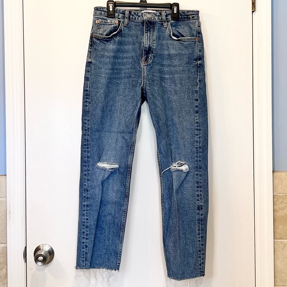 Zara Slim Fit High Rise Ripped Jeans